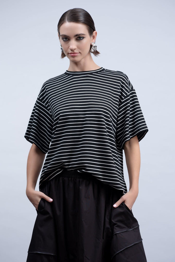Side view of the Haako striped women&