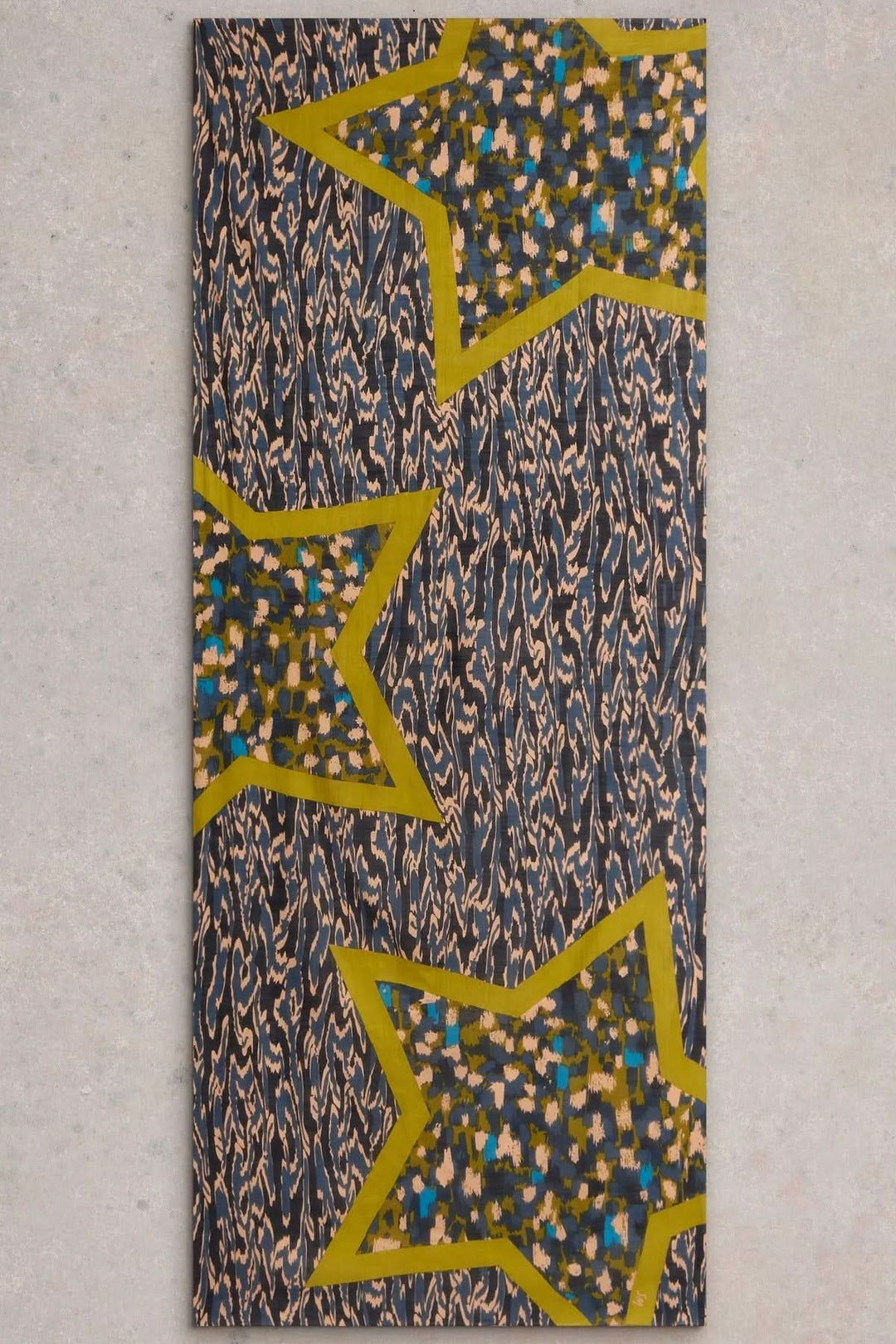 Écharpe légère en coton et viscose, motifs d'étoiles abstraites, dimensions 200x80 cm.