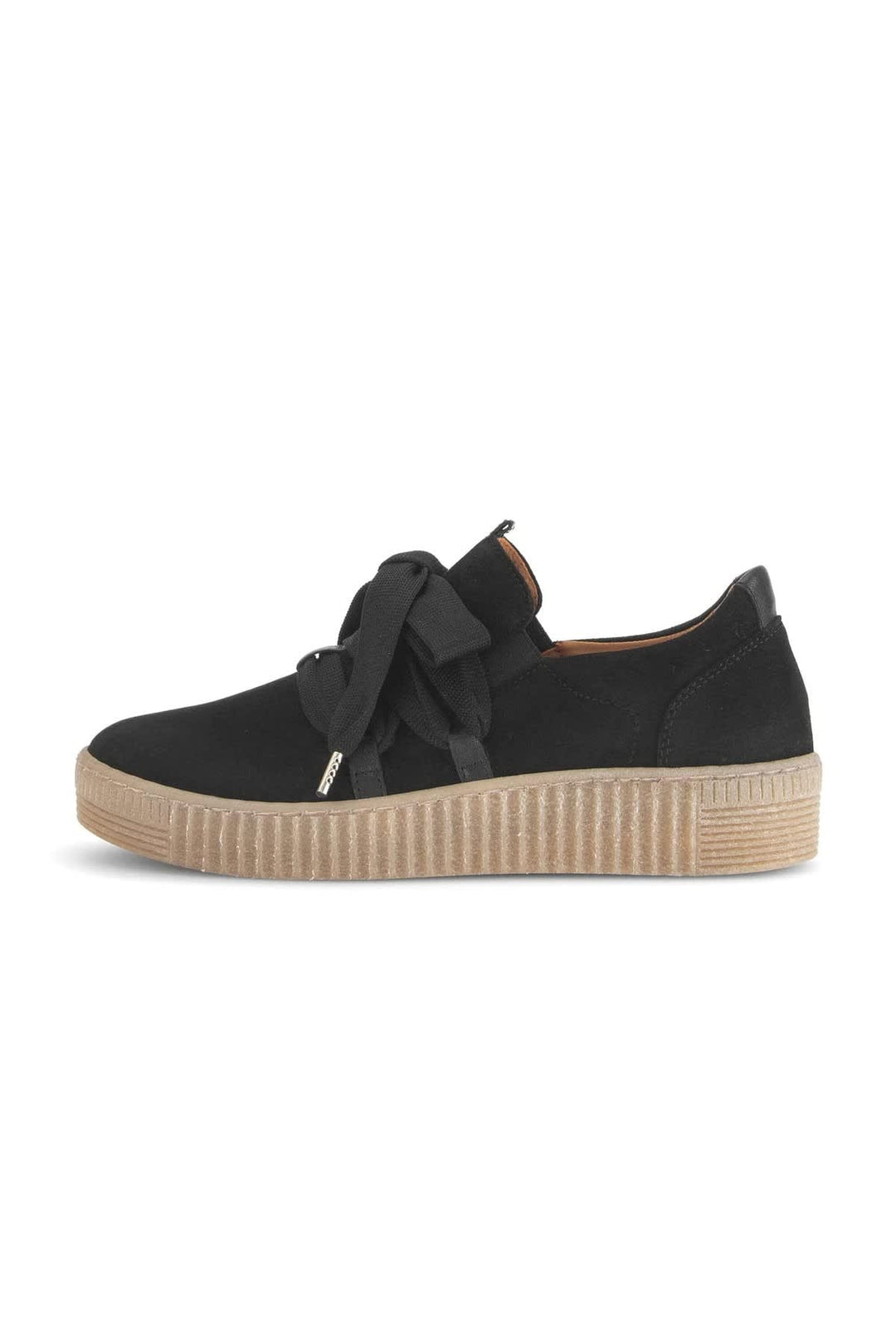 Vue latérale chaussure à plateforme en suède Gabor beige avec boucle - Valérie Simon