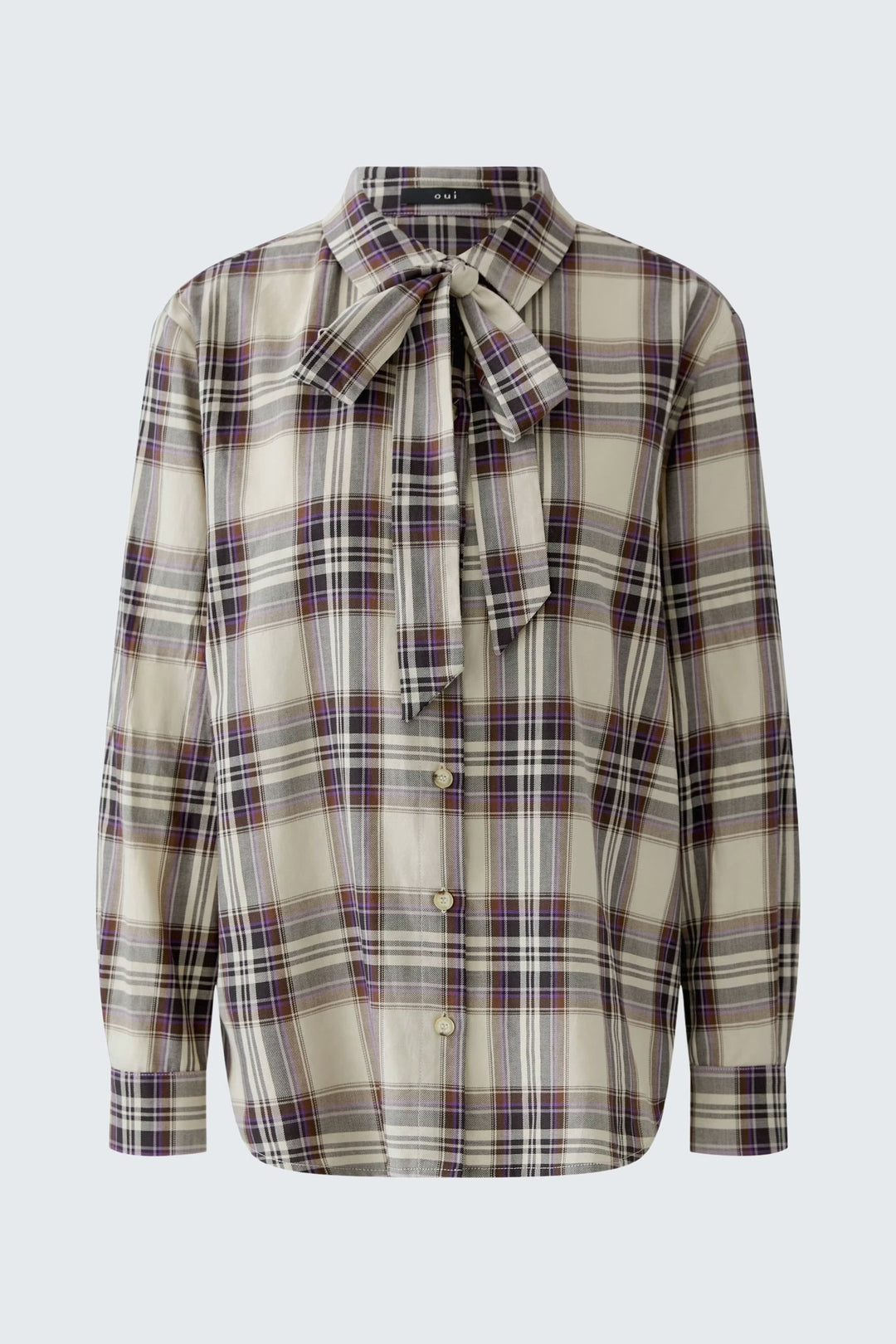 Vue de côté chemise à carreaux gris avec boucle amovible Oui pour femme - Valérie Simon