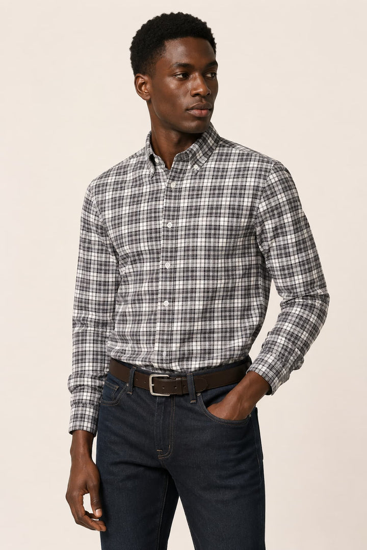 Vue de face chemise à carreaux Paul and Shark pour homme bleu avec col boutonné - Valérie Simon