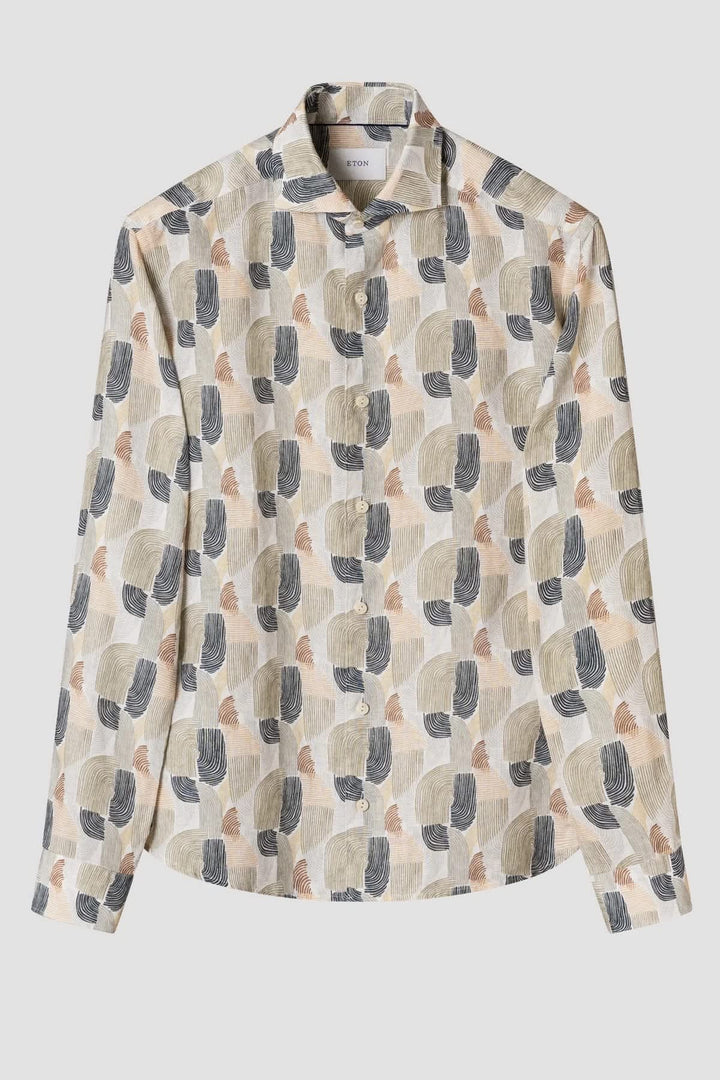 Vue de face chemise à imprimé géométrique Eton pour homme multicolore boutons visibles - Valérie Simon