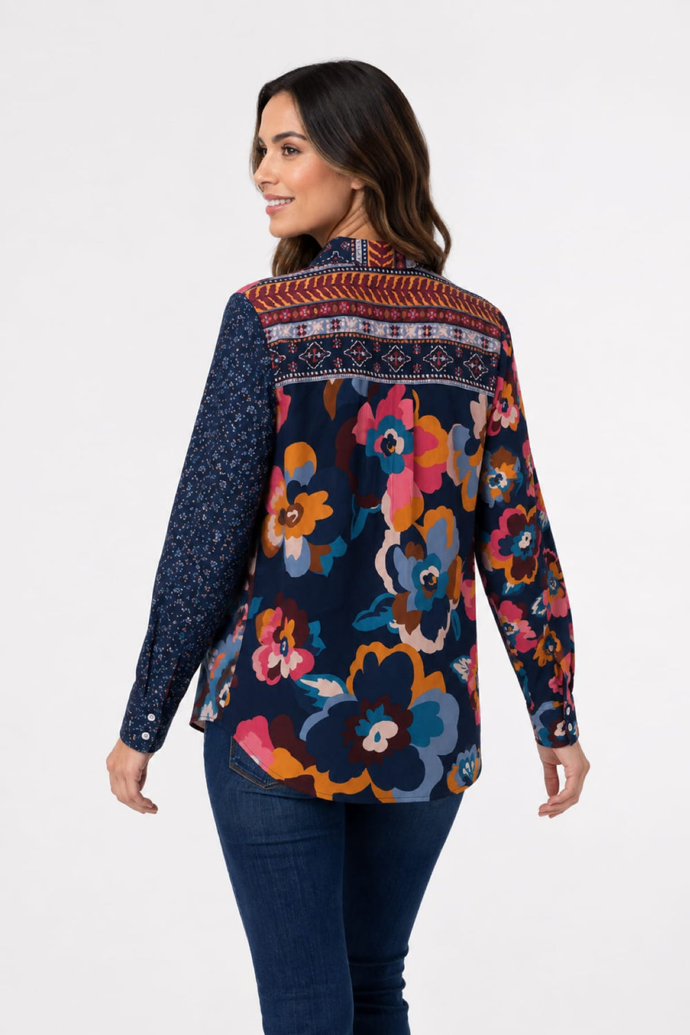 Coco y Club women's mixed floral print shirt, front view