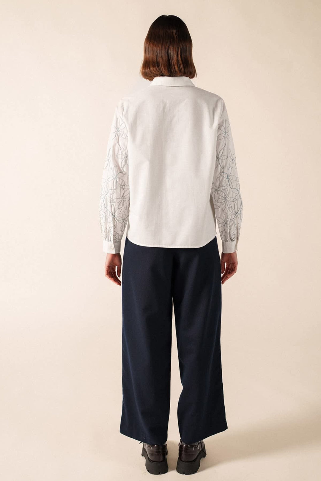 Front view of the FLORICA embroidered-sleeve shirt for women by Saint James