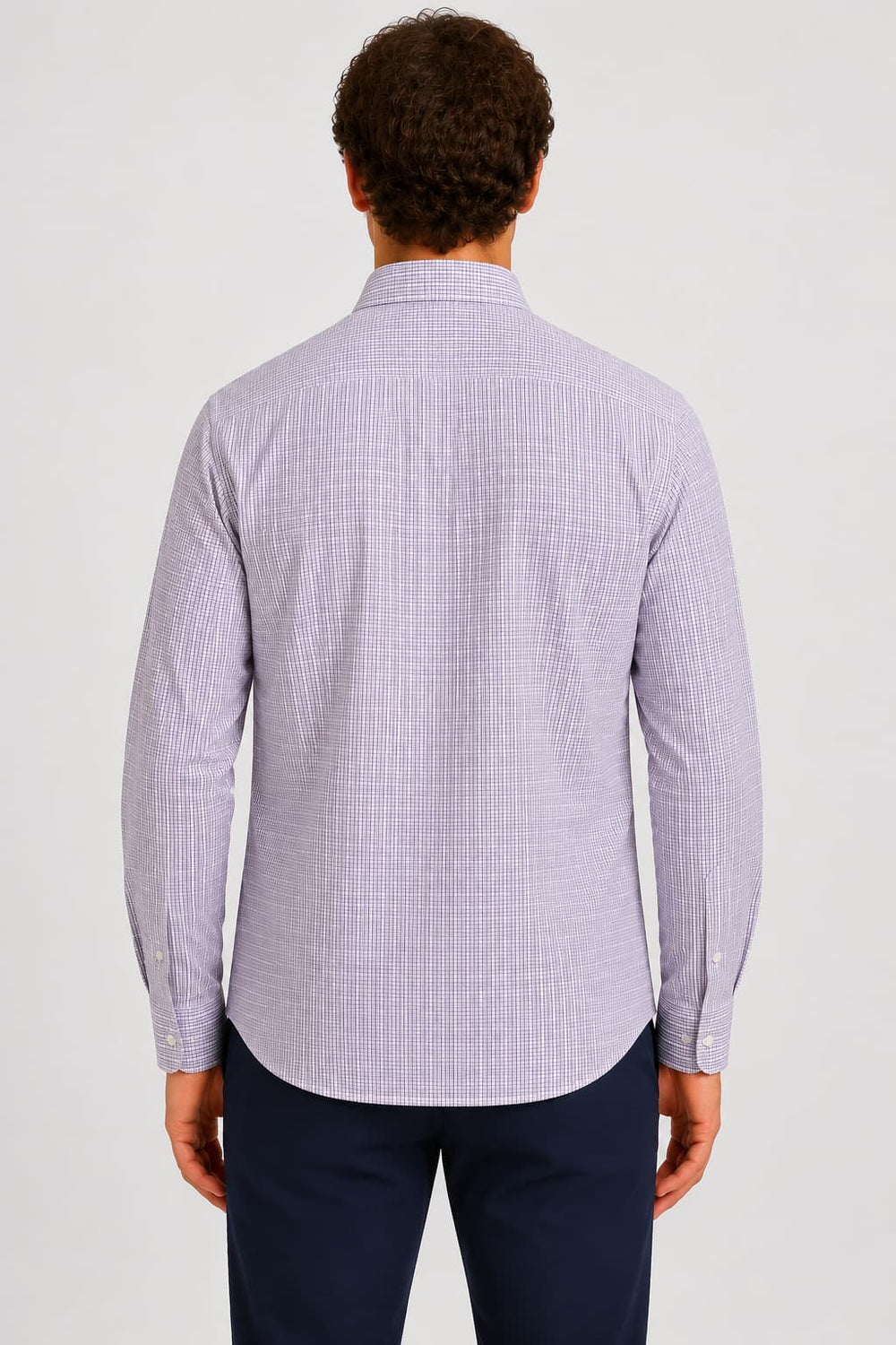 Front view of a blue Paul and Shark men's micro-check shirt with a button-down collar - Valérie Simon