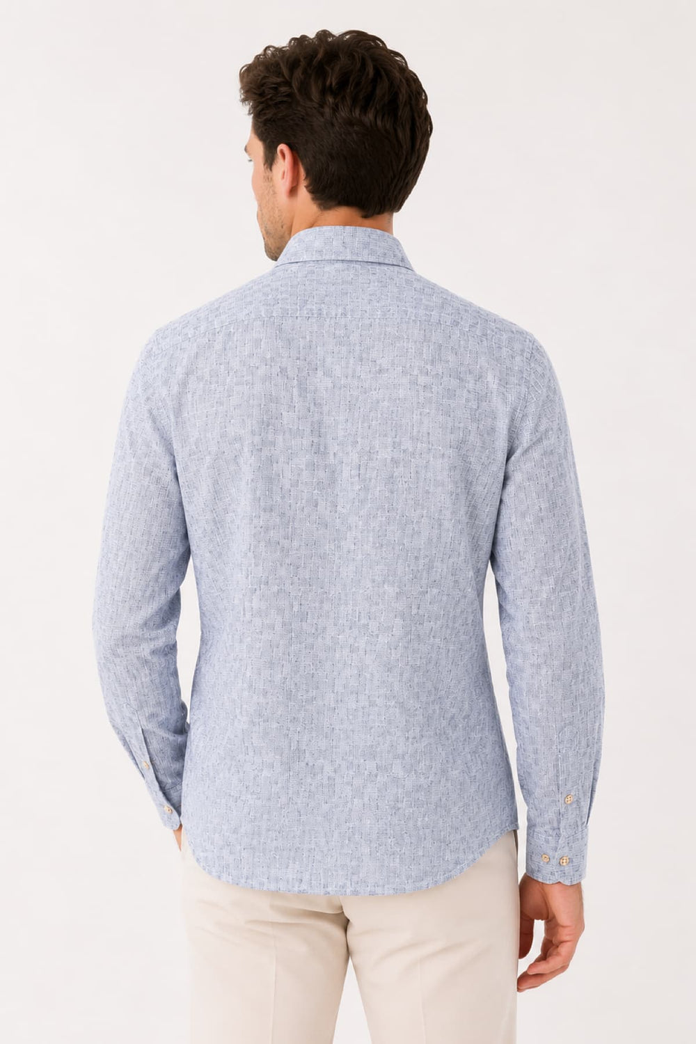 Front view of the United men's blue textured sport shirt Fellows with a unique pattern - Valérie Simon