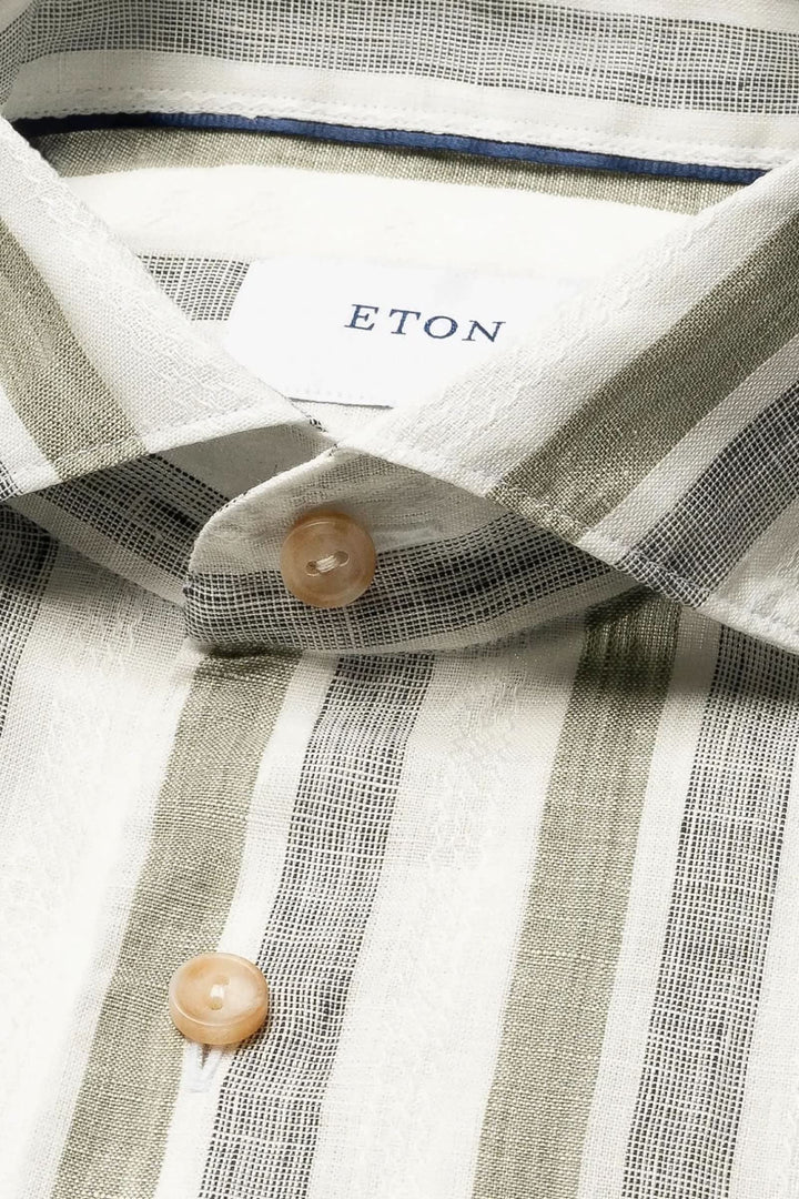 Vue de face chemise à rayures en lin Eton pour homme bleu clair - Valérie Simon