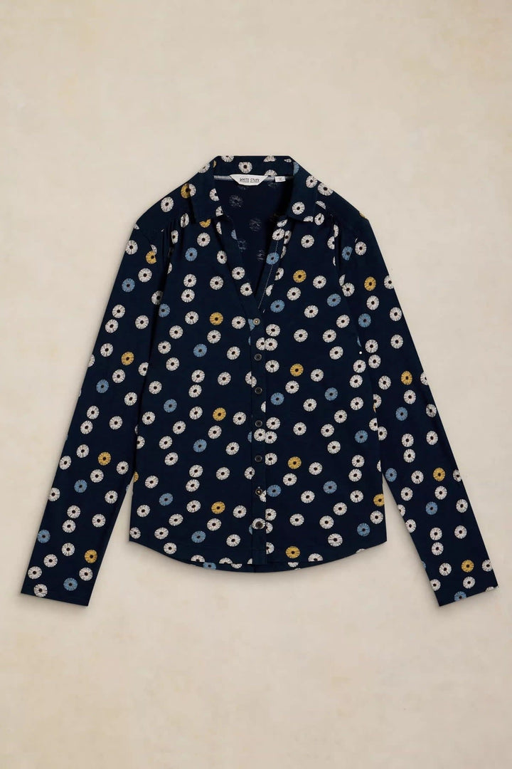 Front view of Annie printed shirt White Stuff for women in multicolour with collar and cuff details - Valérie Simon