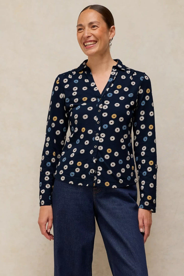 Front view of Annie printed shirt for women in multicolour with spread collar - Valérie Simon