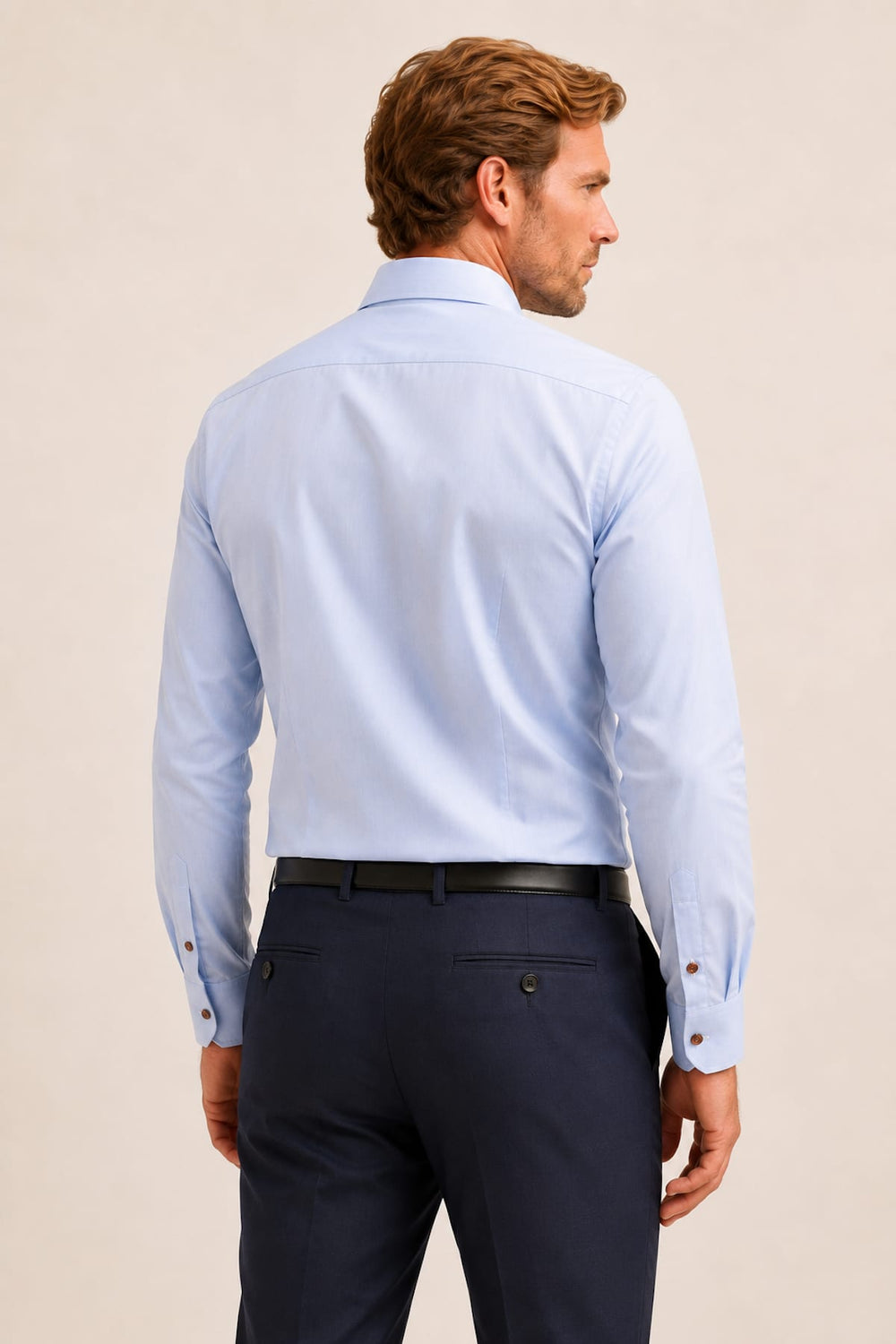 Front view of the men's blue paisley Eton shirt with fine details - Valérie Simon