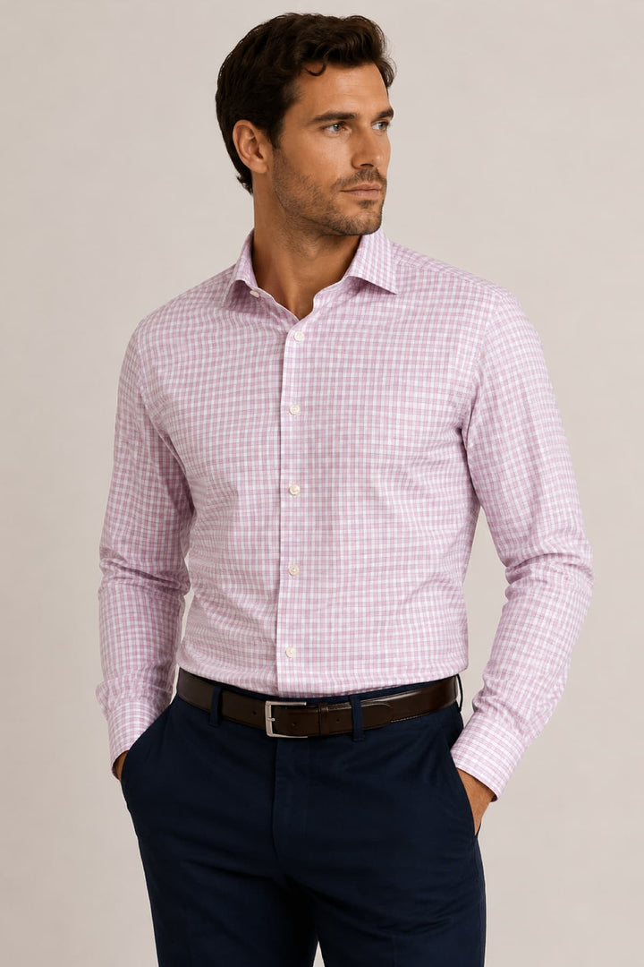 Vue de face chemise habillée vichy rouge Eton pour homme avec col classique - Valérie Simon