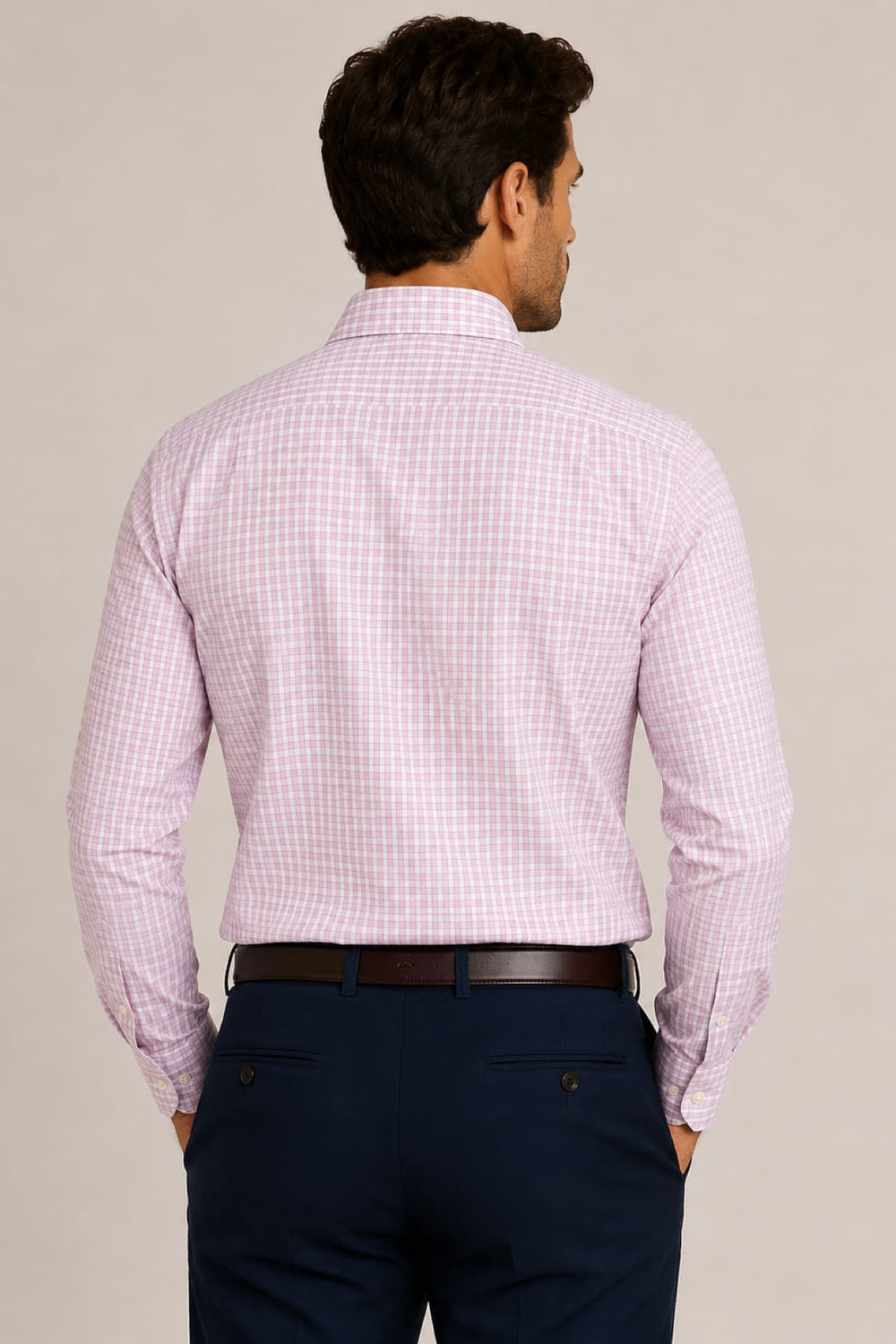 Vue de face chemise à carreaux vichy bleus pour homme Eton - Valérie Simon