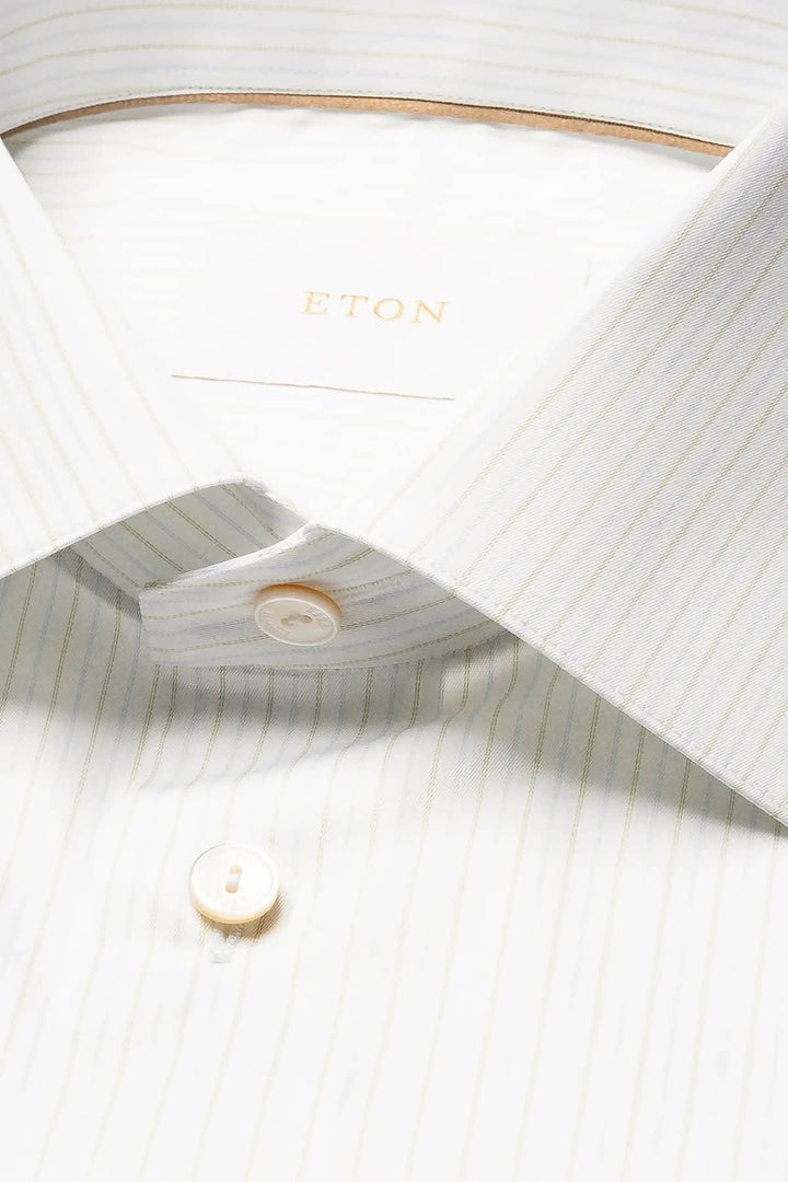 Vue de face chemise rayée ton sur ton Eton pour homme bleu clair - Valérie Simon