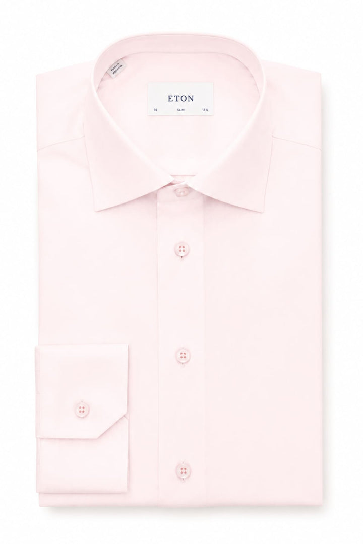 Front view of a white Eton dress shirt for men with pearl-finish buttons - Valérie Simon