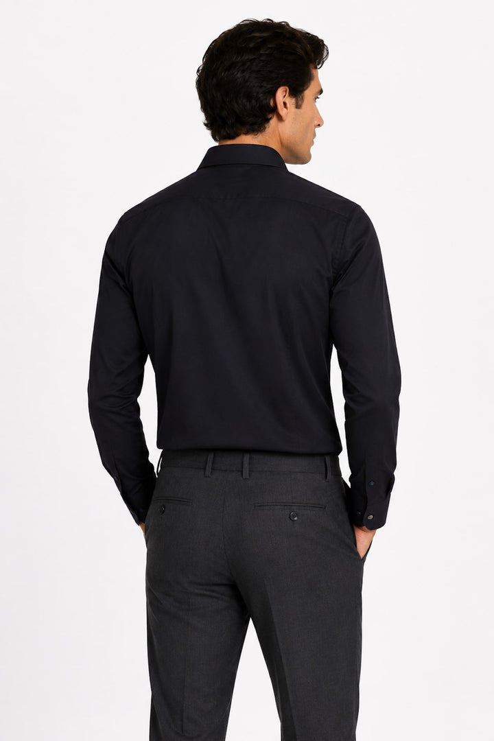 Front view of a white Eton stretch dress shirt for men with contrasting buttons - Valérie Simon