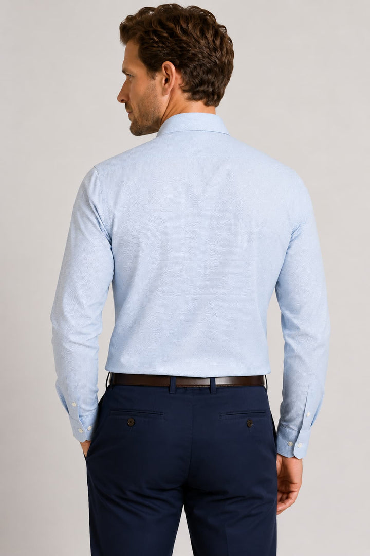 Front view of the white Eton textured dress shirt for men - Valérie Simon