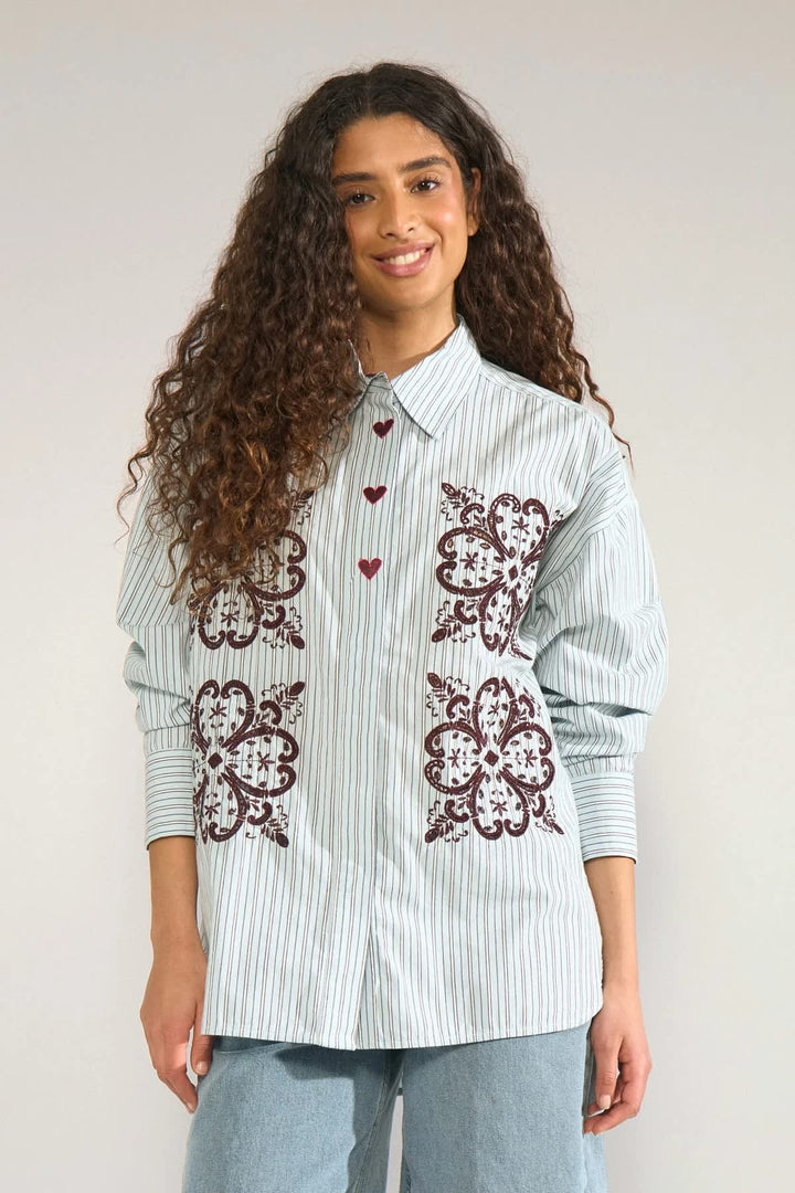 Striped shirt with embroidery for women by Numph