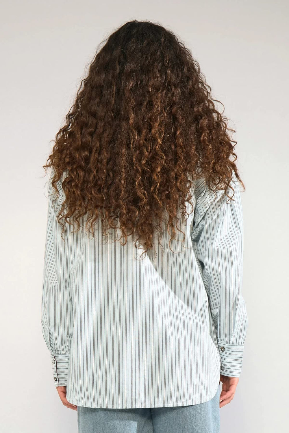 Striped shirt with embroidery, front view, for women by Numph