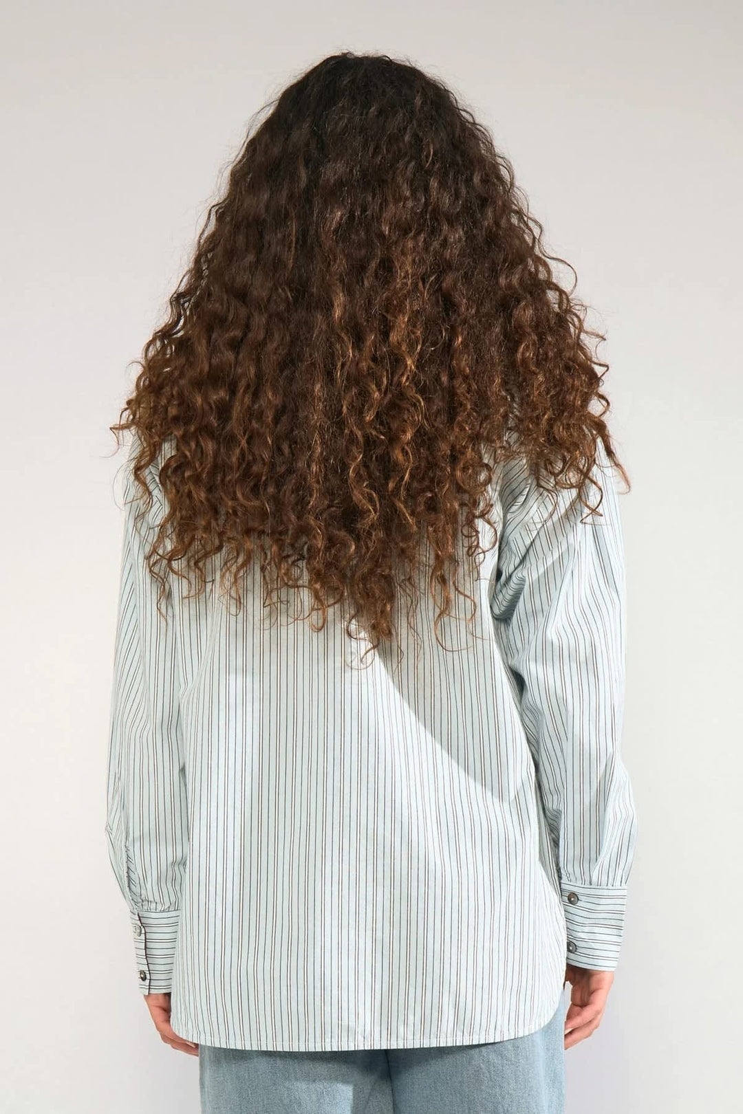 Striped shirt with embroidery, front view, for women by Numph