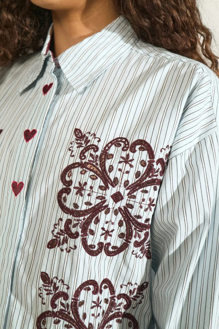Striped shirt with embroidery for women by Numph