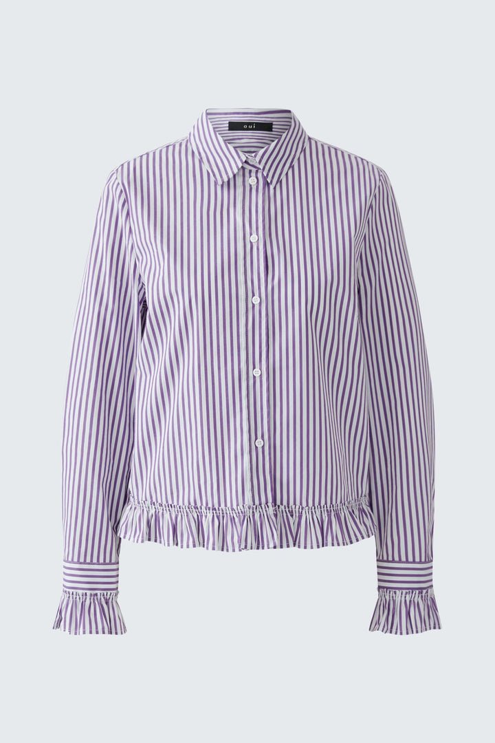 Vue de face chemise rayée avec volants Oui pour femme rose - Valérie Simon