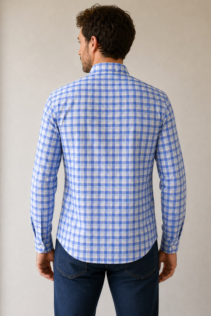 Vue de face chemise à carreaux Paul and Shark homme rouge avec poche poitrine - Valérie Simon