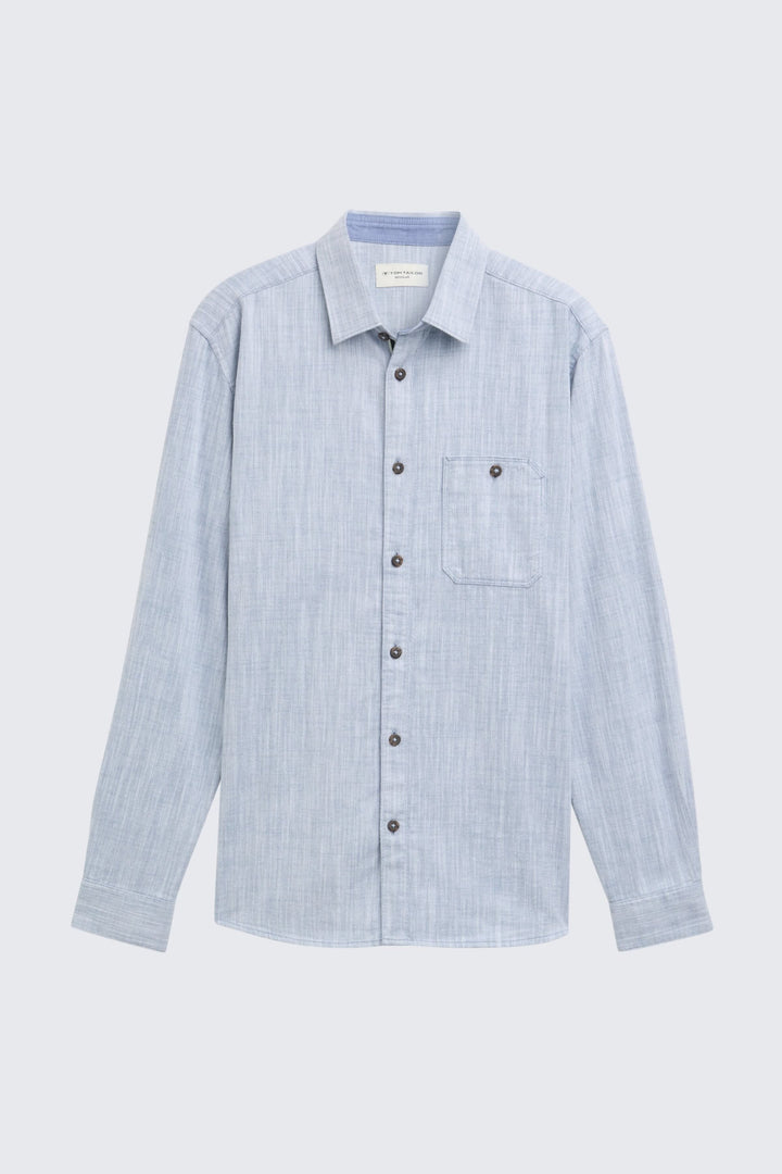 Vue de dos chemise sport chambray Tom Tailor homme bleue avec poches - Valérie Simon