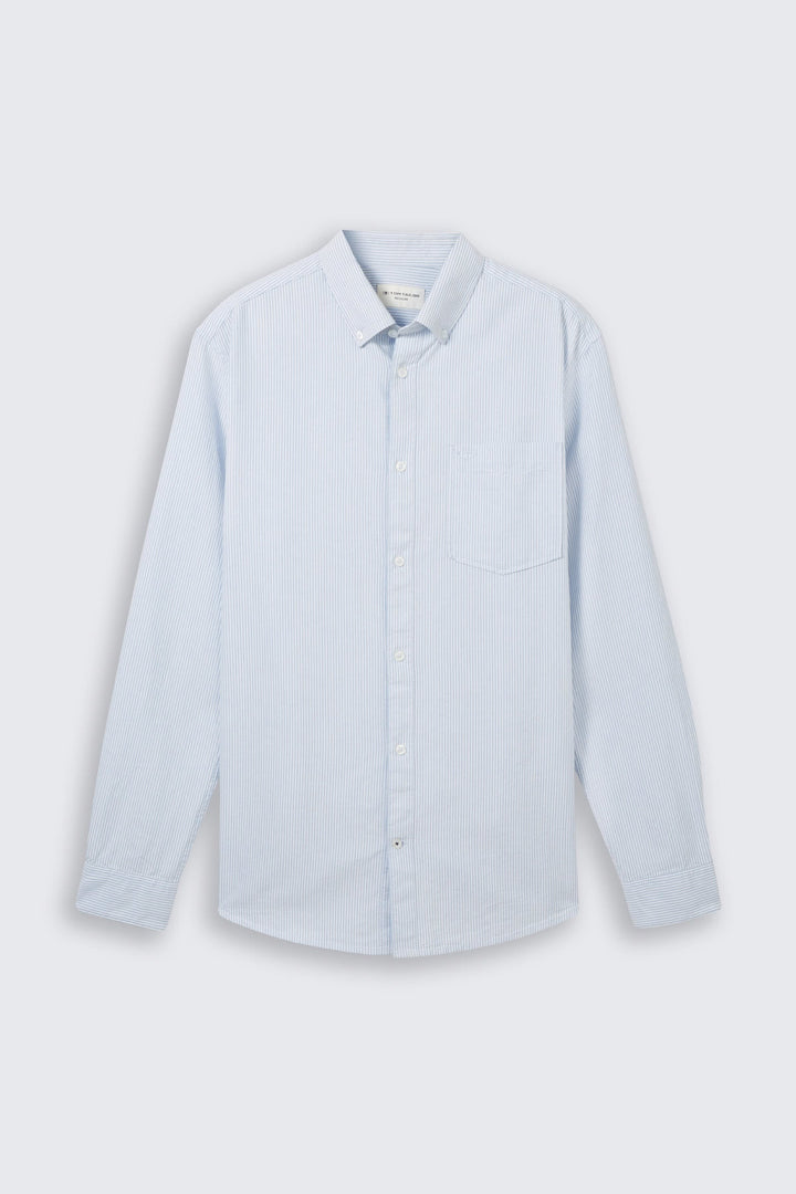 Vue de côté chemise rayée Tom Tailor pour homme bleu avec motif rayures - Valérie Simon