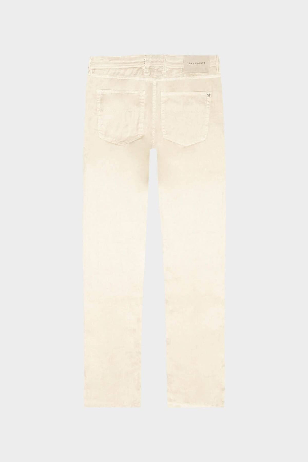 Pantalon en lin italien de Tramarossa, denim de coton et lin, finition légère et douce, vue arrière.