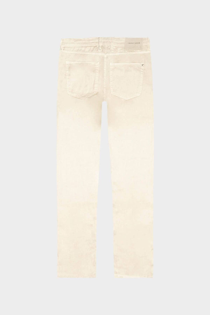 Pantalon en lin italien de Tramarossa, denim de coton et lin, finition légère et douce, vue arrière.