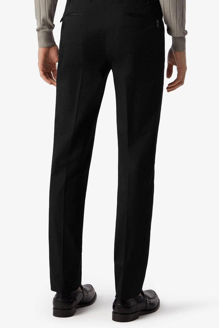 Pantalon habillé de coton noir vu de dos, parfait pour les occasions formelles et décontractées.