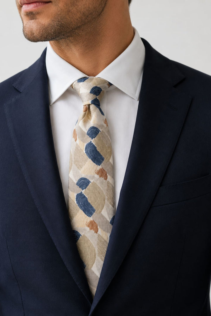 Vue de détail cravate motif géométrique Eton pour homme rouge et bleu - Valérie Simon