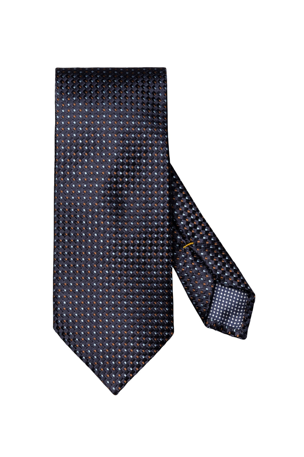 Close-up of a blue Eton men's tie with a micro-pattern by Valérie Simon