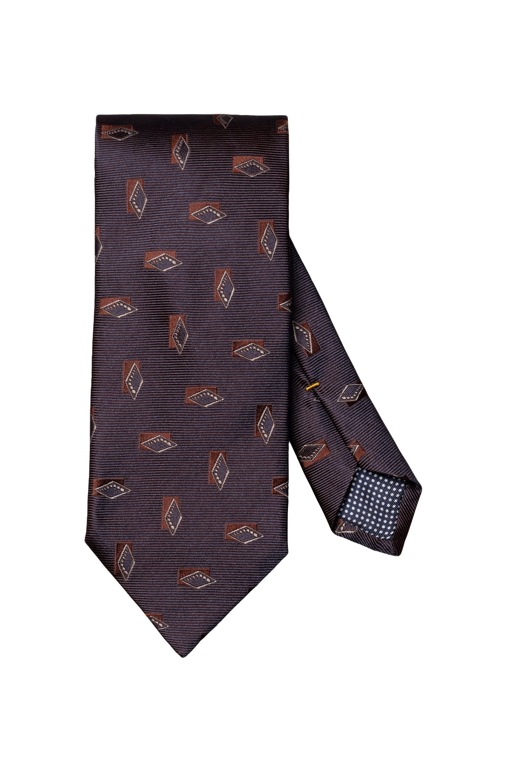 Close-up of a blue-gray Eton geometric-patterned silk tie for men - Valérie Simon