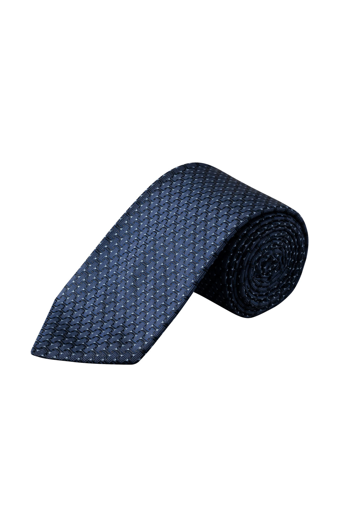 Close-up of a blue and red Eton geometric-patterned silk tie for men - Valérie Simon
