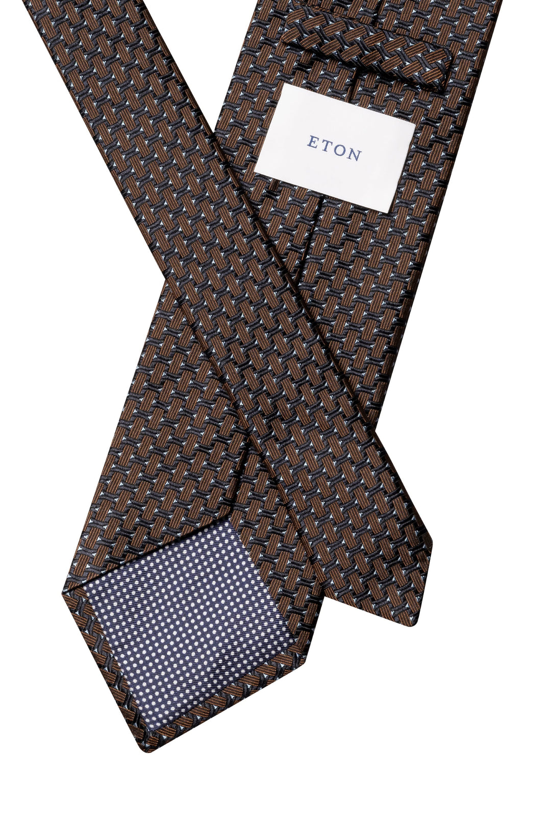 Side view of a red Eton silk tie with geometric patterns for men - Valérie Simon