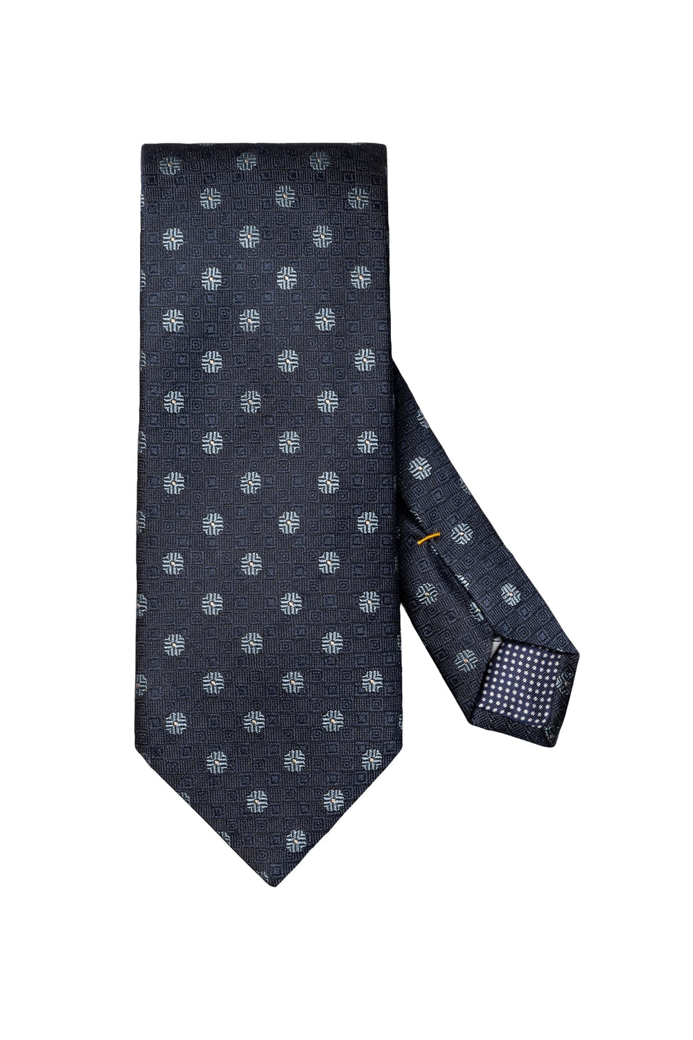 Close-up of a red men's Eton silk tie with medallions and distinctive patterns - Valérie Simon