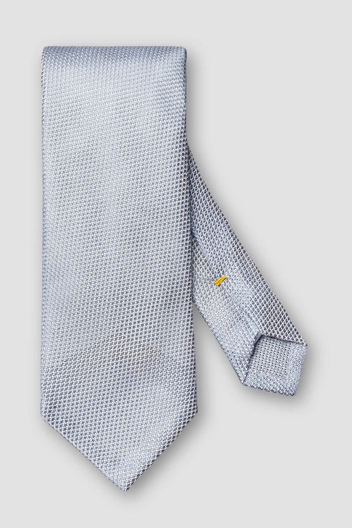 Front view of a blue silk grenadine tie with a unique texture by Eton for men - Valérie Simon