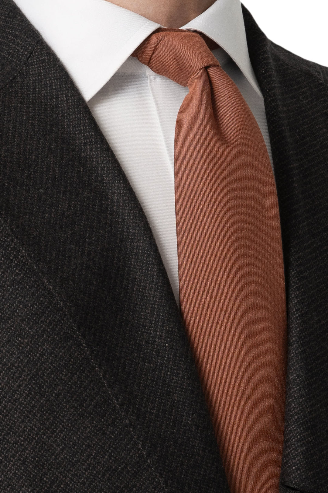 Side view of a solid-color Eton silk tie for men in bright red - Valérie Simon