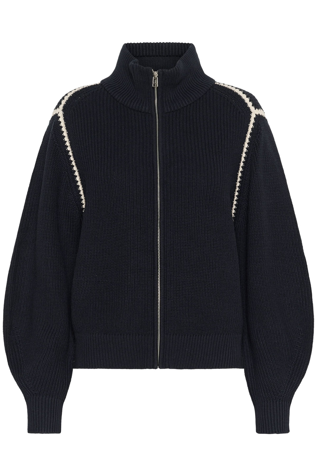 Veste Semra en maille zippée avec finitions contrastées et col montant, idéale pour le style casual.