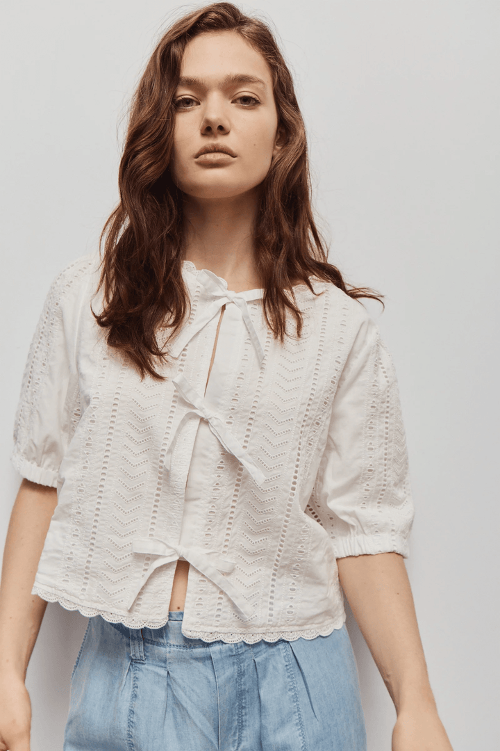 Giana Embroidered Tie-Front Blouse