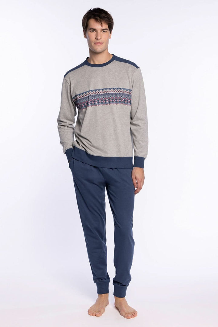 Pyjama Long en Coton – Motif Géométrique