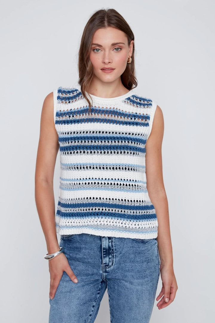 Tricot sans manches ajouré