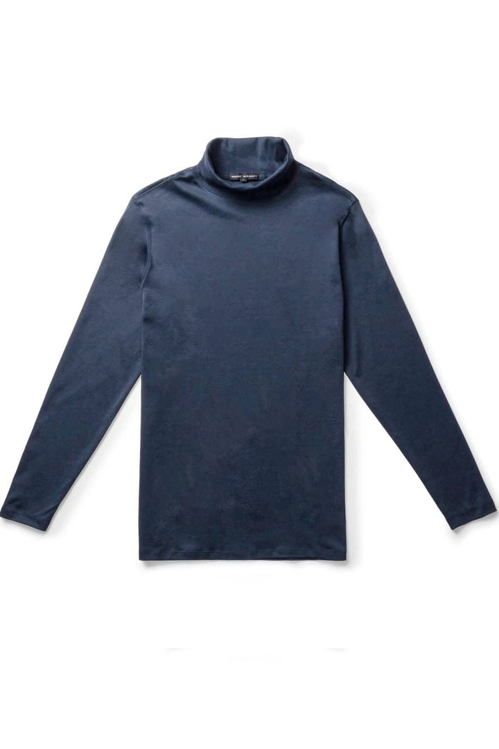 Col roulé de coton Georgia bleu marine, ultra-doux, à manches longues, confortable et élégant.
