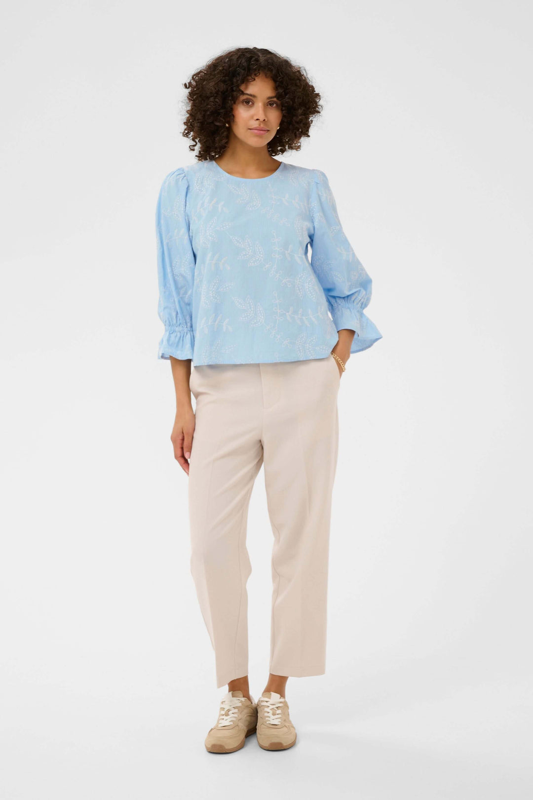 Marlee Embroidered Blouse with Three-Quarter Sleeves
