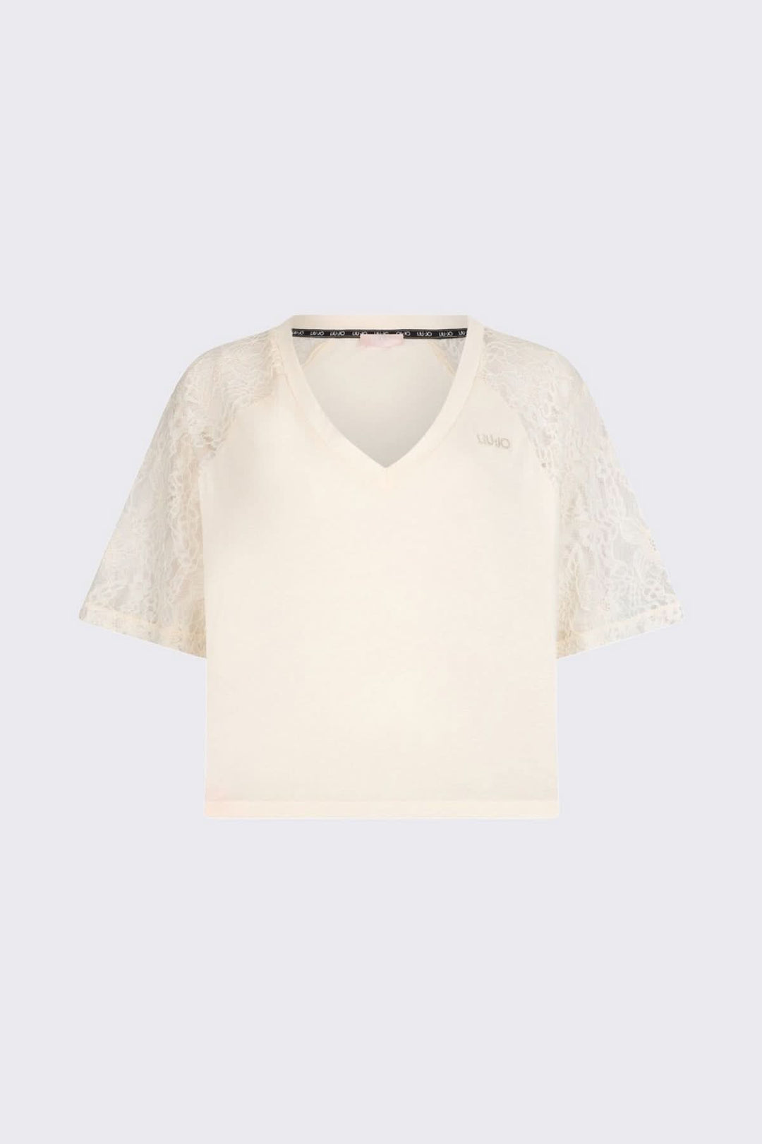 T-shirt à col en V avec manches en dentelle