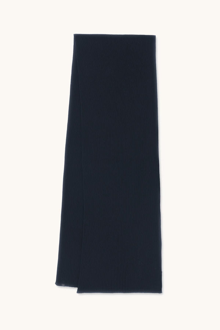 Front view of a blue Paul and Shark ribbed scarf for men with an embroidered logo - Valérie Simon