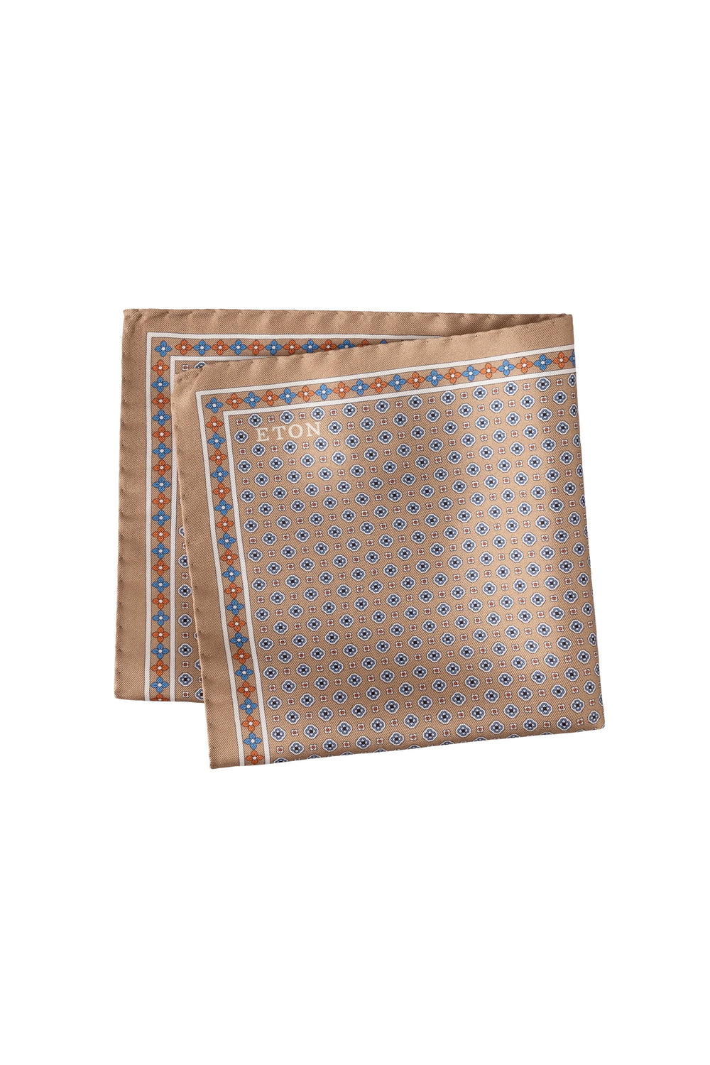 Red Eton-print pocket square for men, close-up view of the micro-patterned silk—Valérie Simon