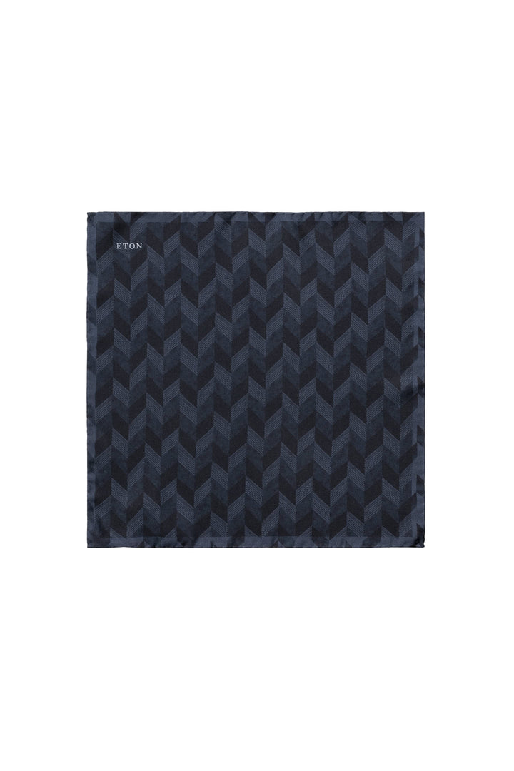 Front view of a blue-and-white Eton herringbone-patterned scarf for men - Valérie Simon