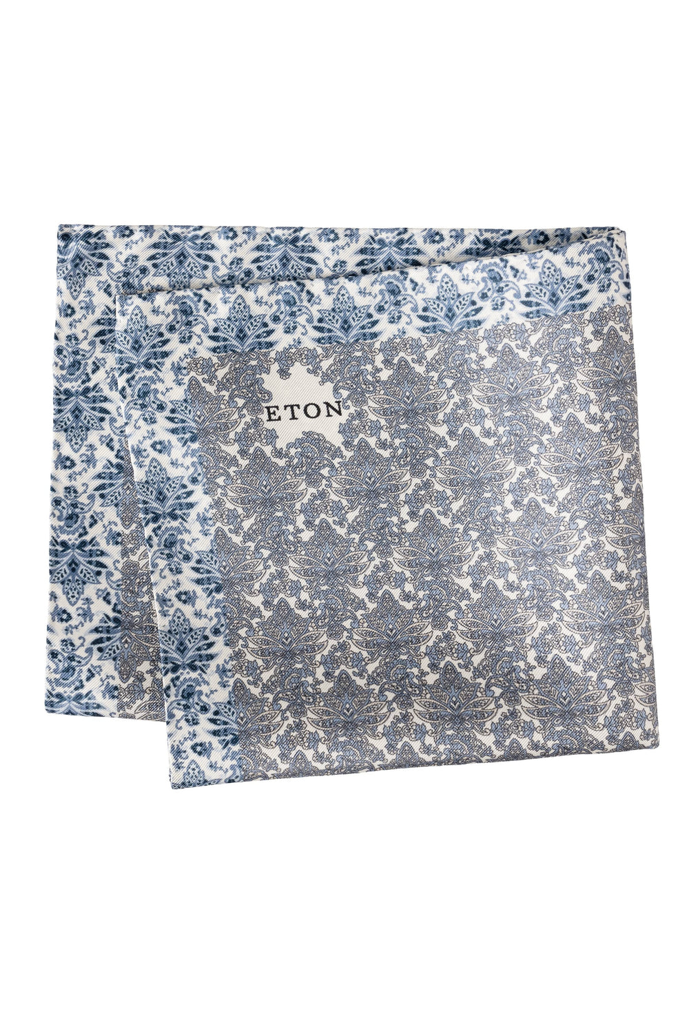 Detailed view of the Eton blue and gold decorative scarf for men - Valérie Simon